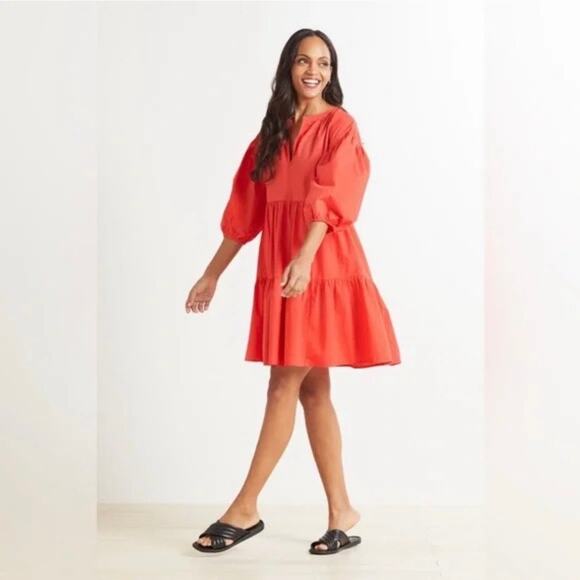 Evereve Sundry Coral Anywhere Tiered Mini Dress Sz.0(XS) - Picture 1 of 16